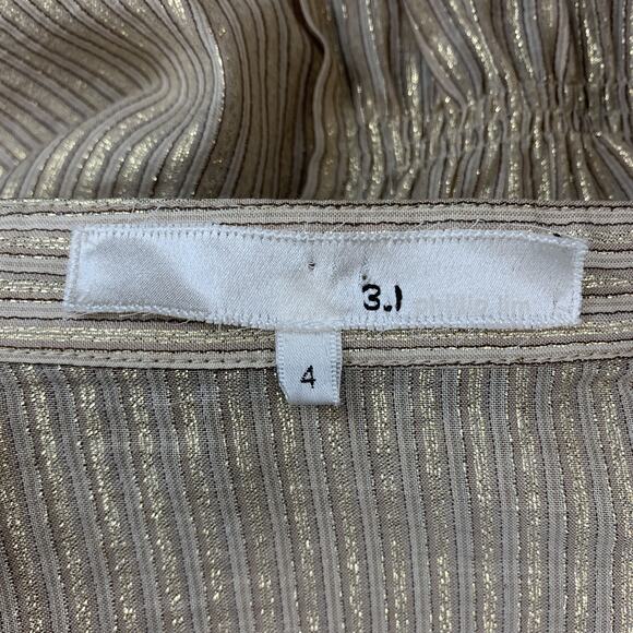 3.1 PHILLIP LIM Size 4 Gold Metallic Striped Sequin Bib Blouse - Picture 8 of 8